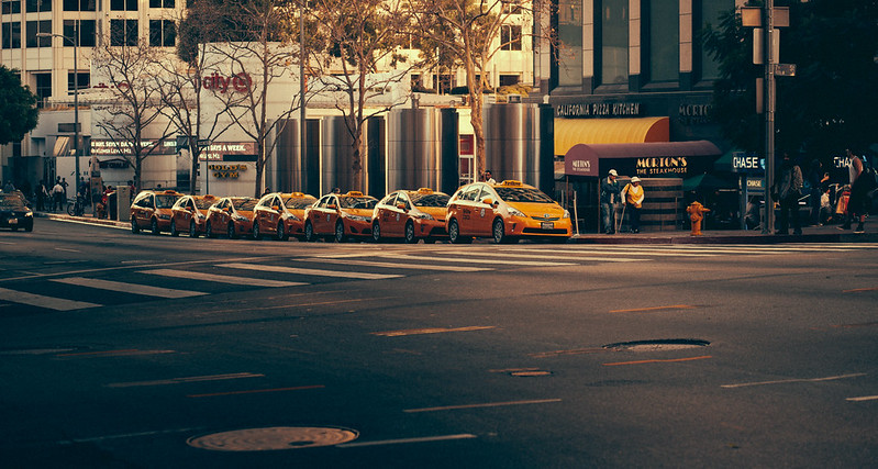 line of taxis in Los Angeles